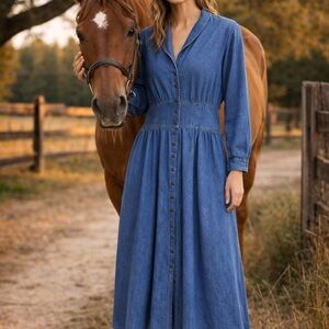Forenza Blue Button-Down Midi Dress